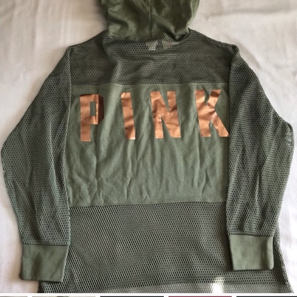 Victoria’s Secret PINK olive green hoodie w mesh - Picture 2 of 8